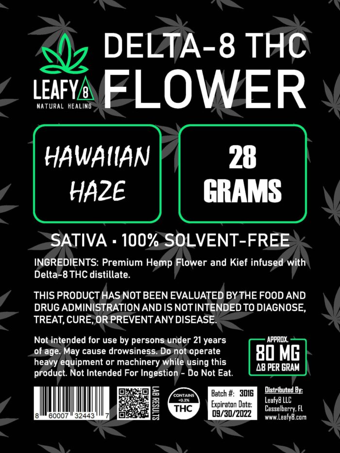 Leafy8 Delta-8 THC Flower Hawaiian Haze_28G Bag