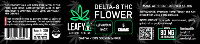 Leafy8 Delta-8 THC Flower Hawaiian Haze_5G Jar
