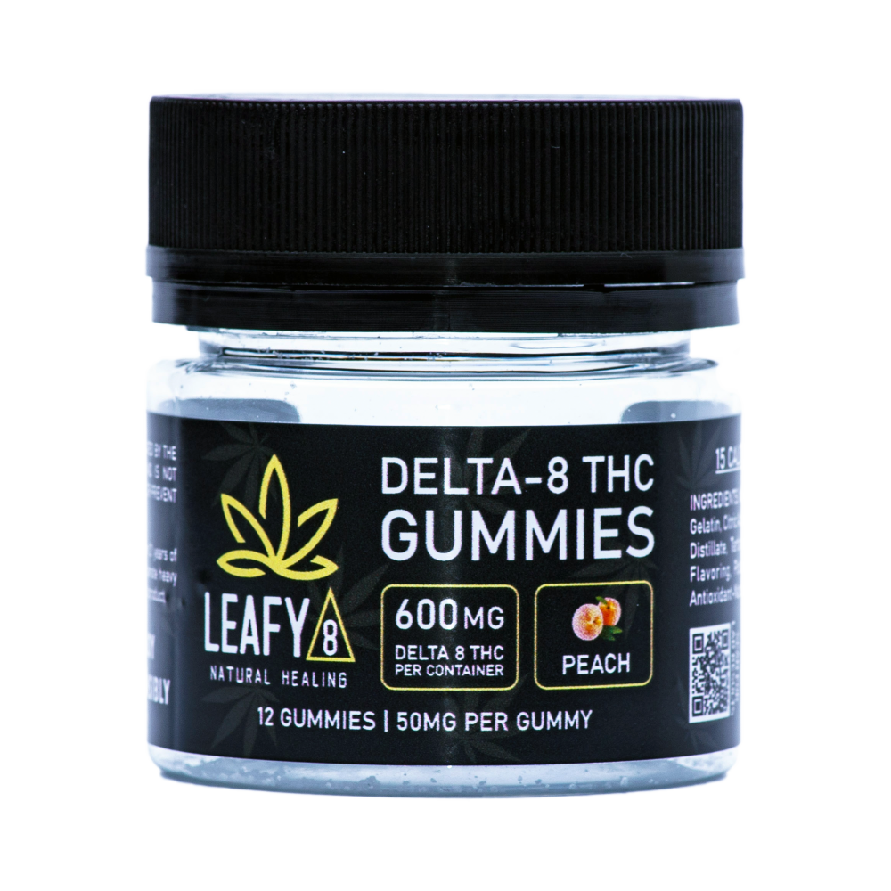 Leafy8 Delta 8 THC Peach Gummy Jar 12ct