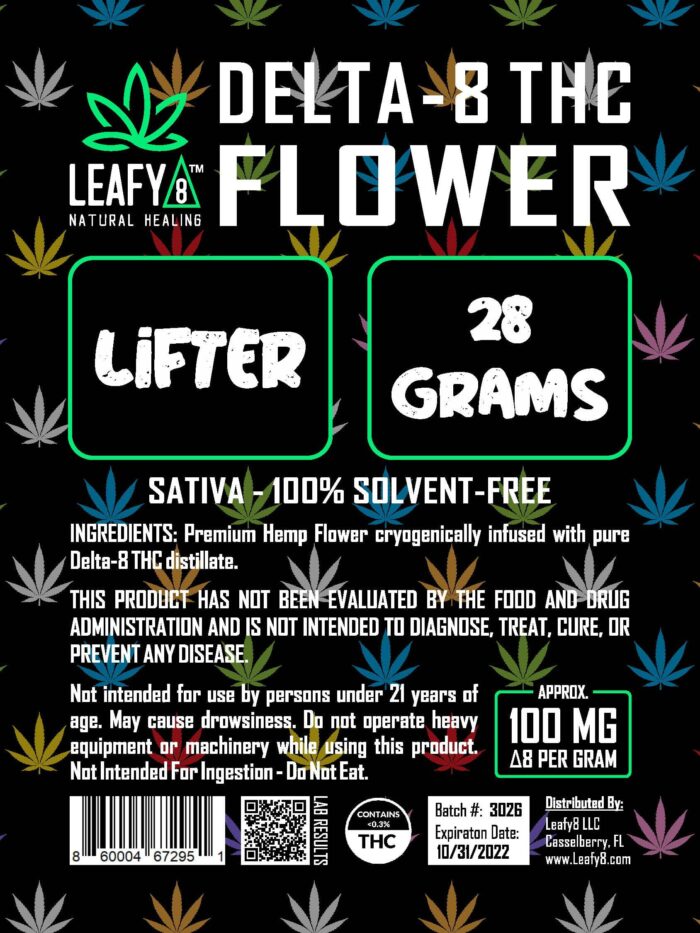 Leafy8 Lifter Delta 8 Flower Label_28G Bag