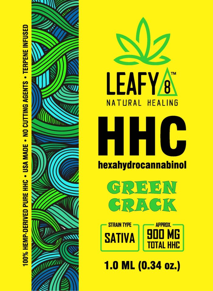 Leafy8 Brand Green Crack HHC Vape Cartridge - Front