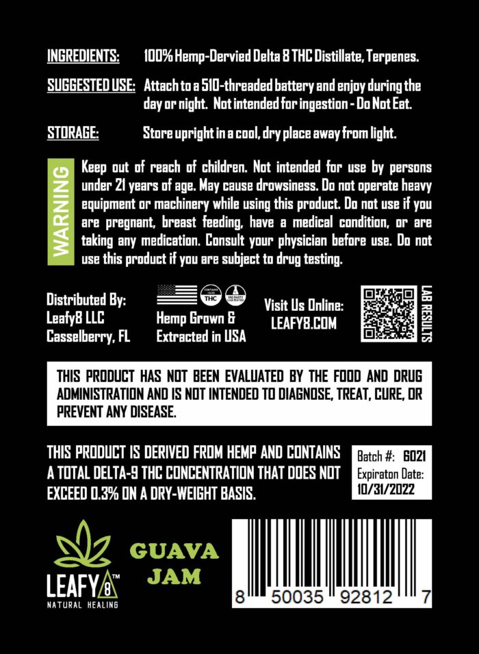 Leafy8 Guava Jam Delta 8 Vape Cartridge