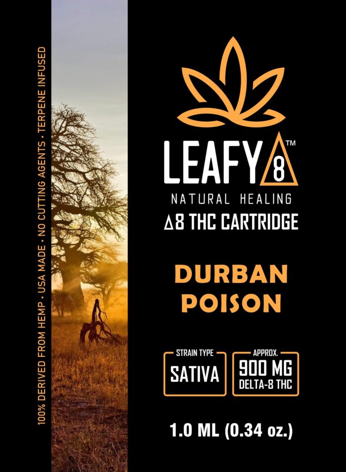 Leafy8 Durban Poison Delta 8 THC Vape Cartridge - Front