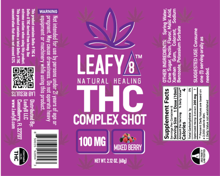 Leafy8 Delta-9 THC Complex Shot: Mixed Berry