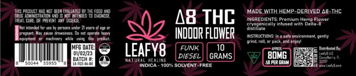 Delta-8 THC Indoor Flower: Funk Diesel 10g Jar Label - Leafy8