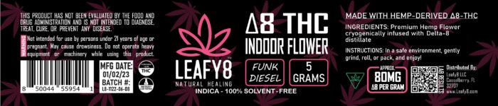 Delta 8 THC Indoor Flower: Funk Diesel 5g Jar Label - Leafy8
