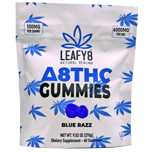 Leafy8 Delta-8 THC Gummies - Blue Razz Flavor - 60 Count