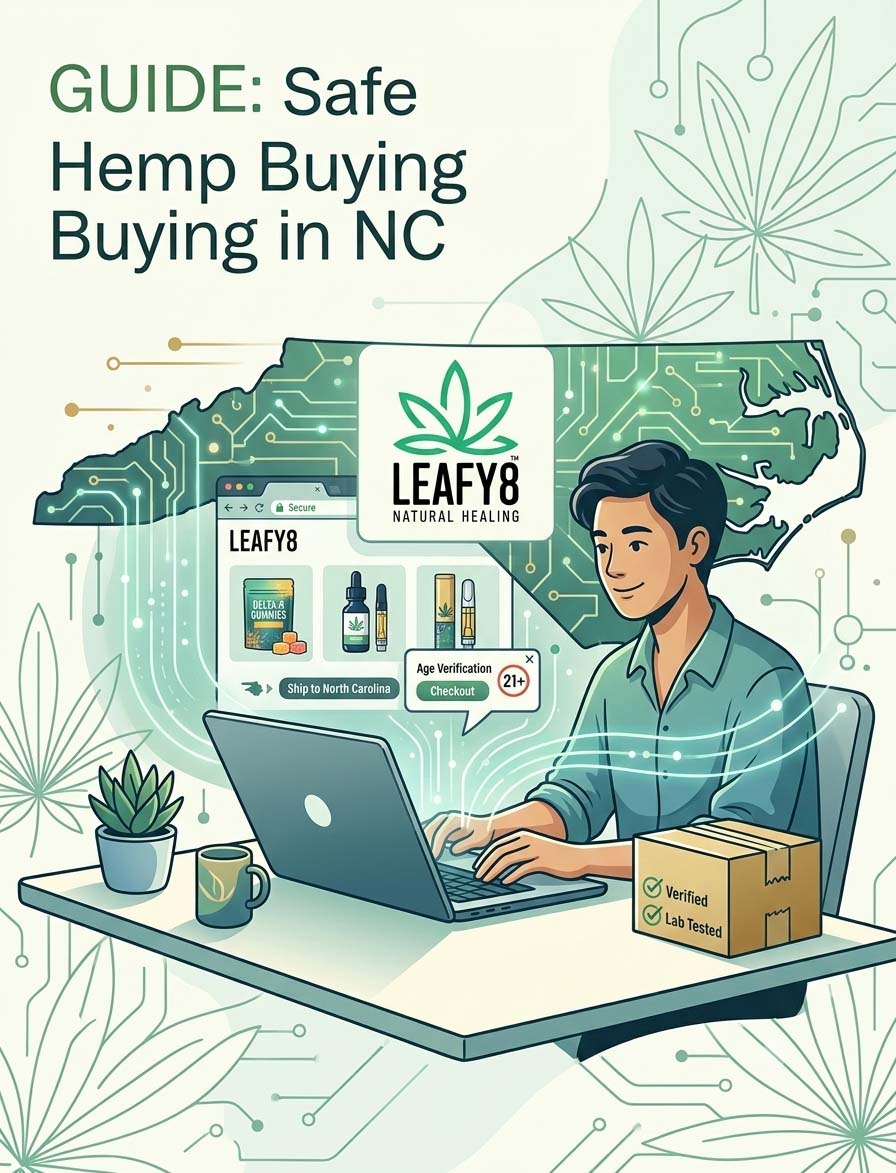 Online hemp guide North Carolina; leafy8 delta-8 NC; age verification for delta 8; lab tested delta 8 delivery Raleigh; legal NC hemp products.